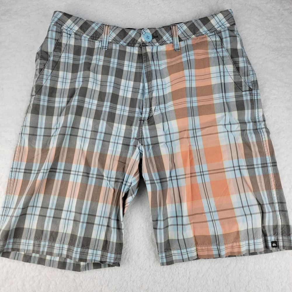 Quiksilver Shorts Mens 32 Chino Blue Gray‎ Orange Plaid Summer Pocket Casual